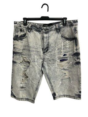 Switch 40 Mens Distressed Tie-Dye Denim Shorts Gray Black Grungecore Retro